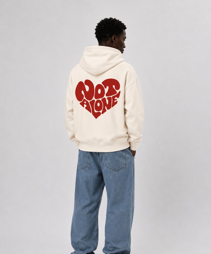 NOT ALONE Hoodie in Creme, Rückseite